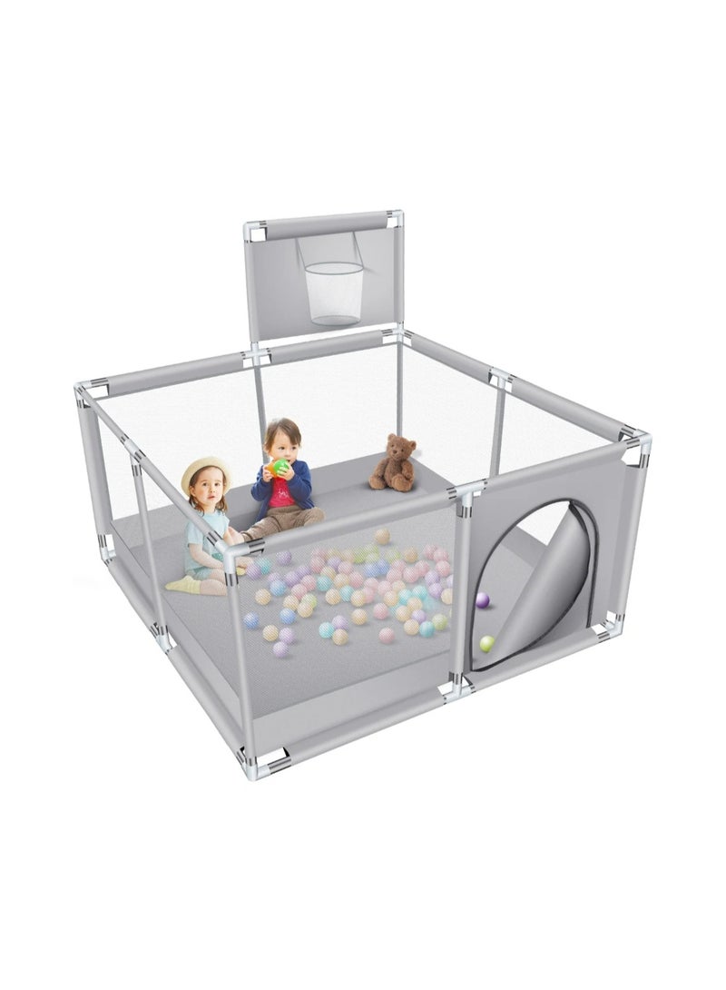 بيت كور أطفال (130×130 سم) مع حلقة سلة و 50 كرة ملونة - روضة وساحة ألعاب آمنة - Image 1